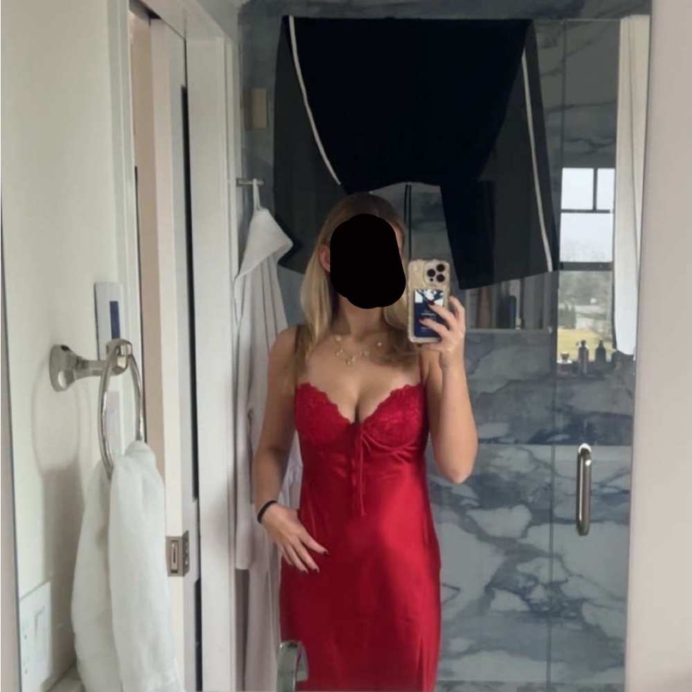 Elegant Red Lace Slip Dress